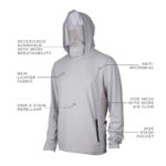 Pelagic Exo-Tech Hooded Fishing Shirt Solid Light Grey Features